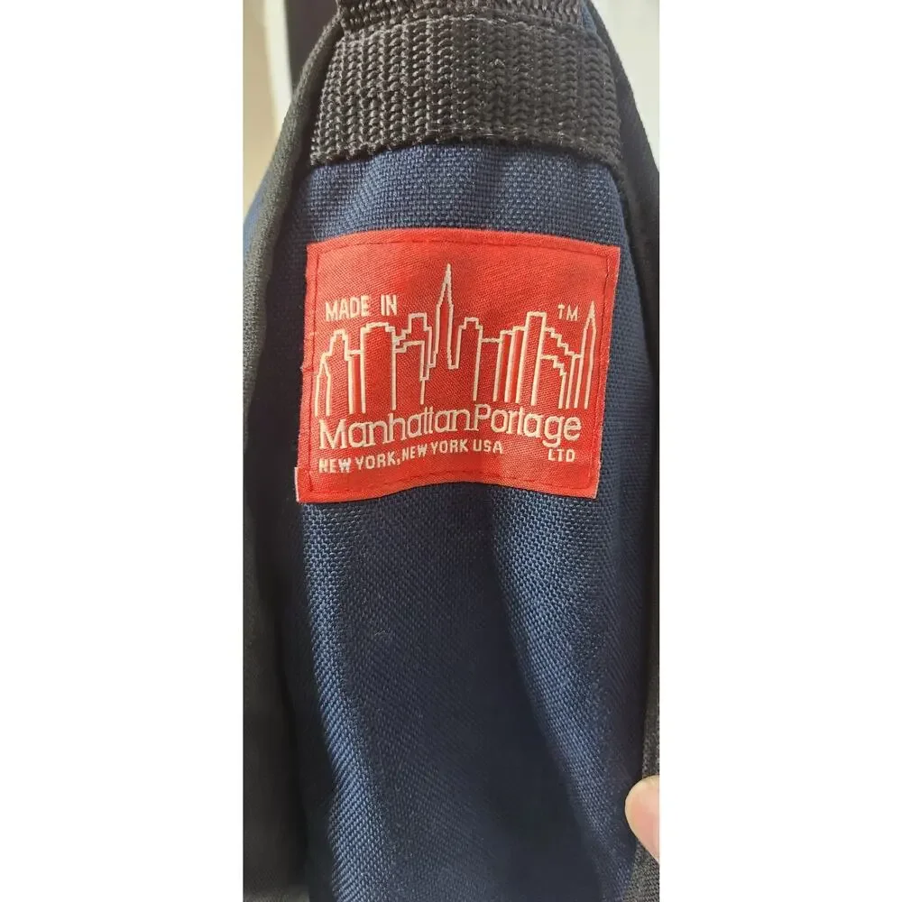 Manhattan Portage Red Label Blue Messenger Bag Laptop Expandable Embroidered USA